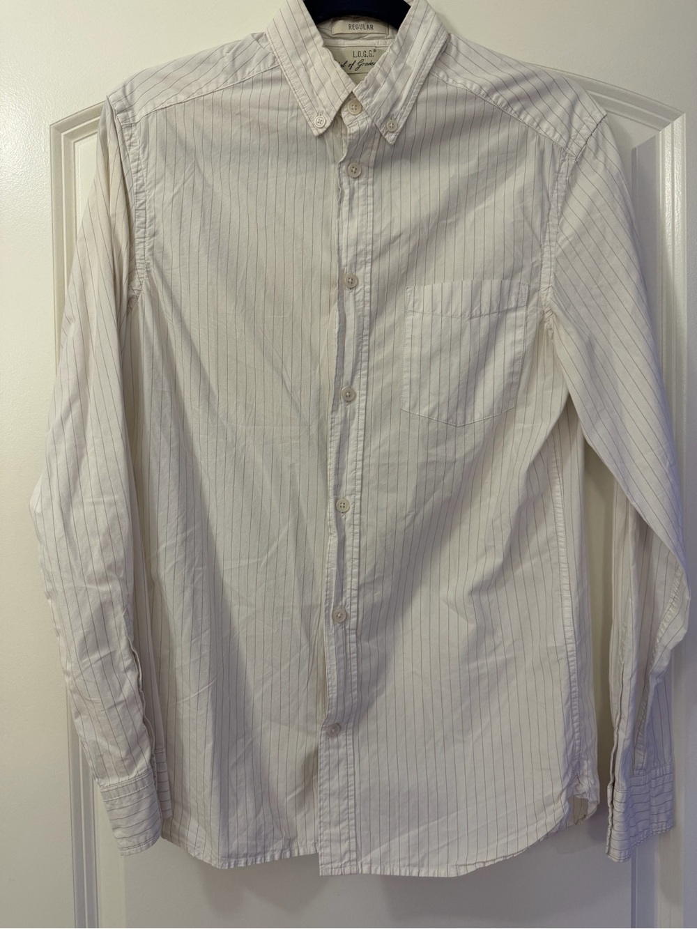 H&M Men’s White Dress Shirt with Thin Gray Pinstripes